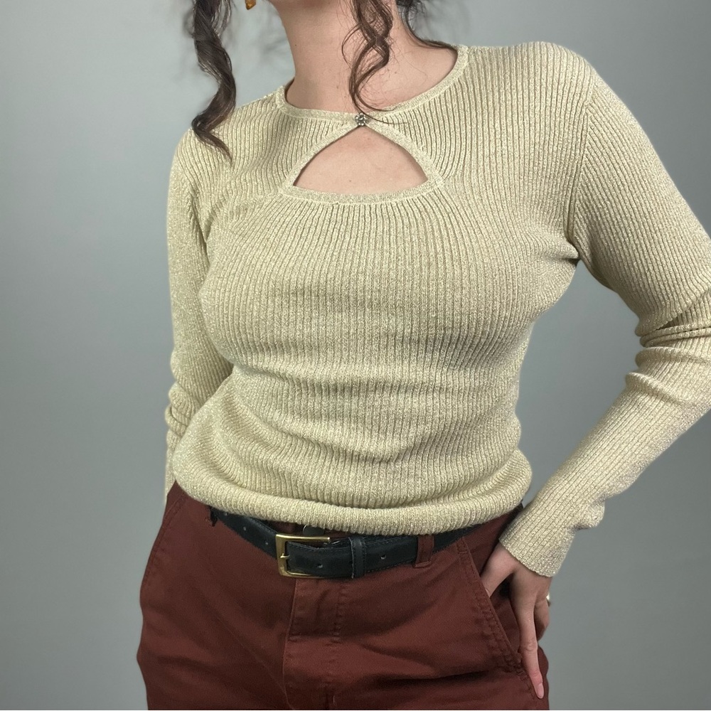 Gold Sparkle Cut Out Long Sleeve Shirt